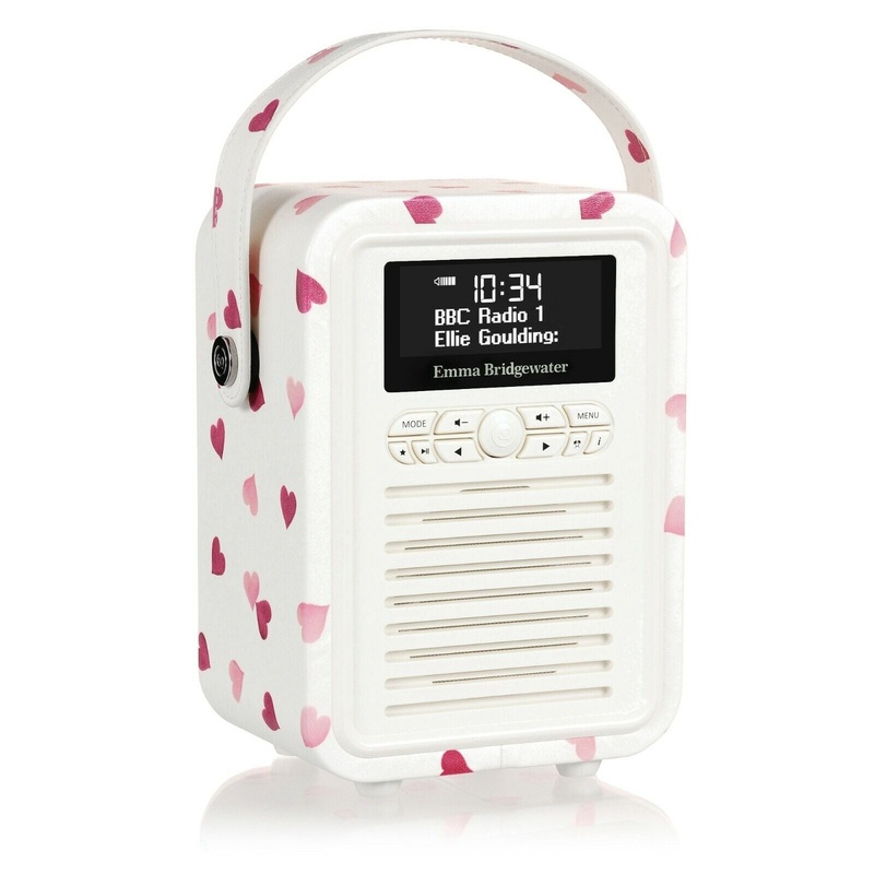 VQ Emma Bridgewater Retro Mini DAB Radio Pink Hearts Bluetooth Portable Radio