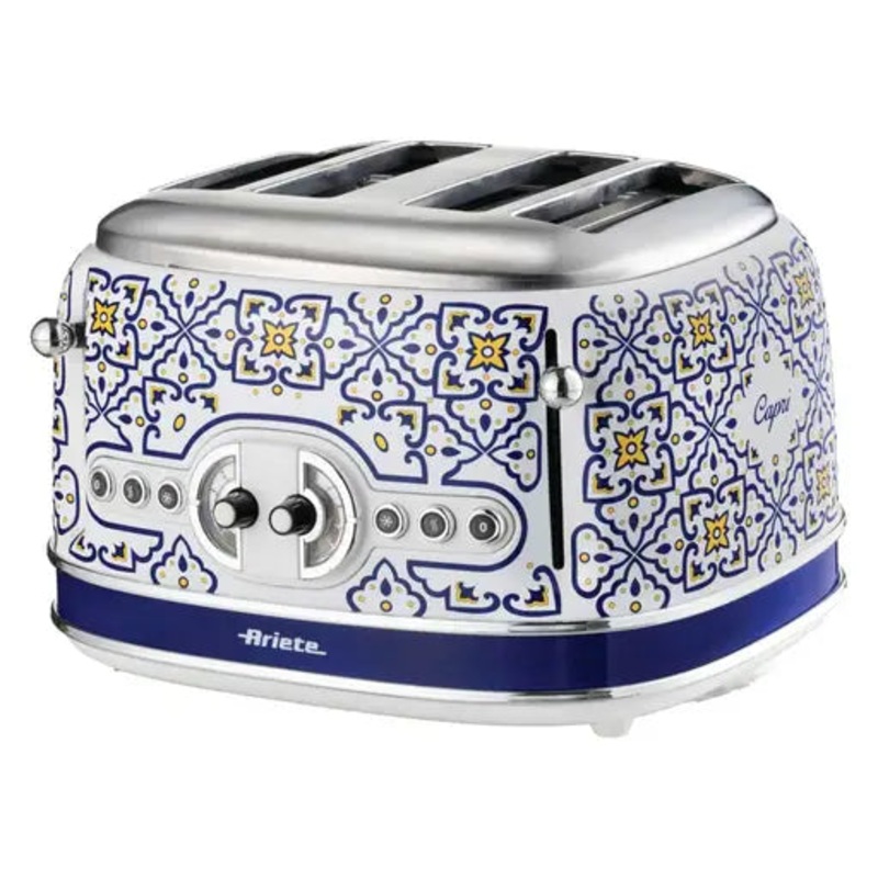 Ariete Capri 4 Slice Mediterranean Style Toaster - White and Blue Design Toaster AR1562