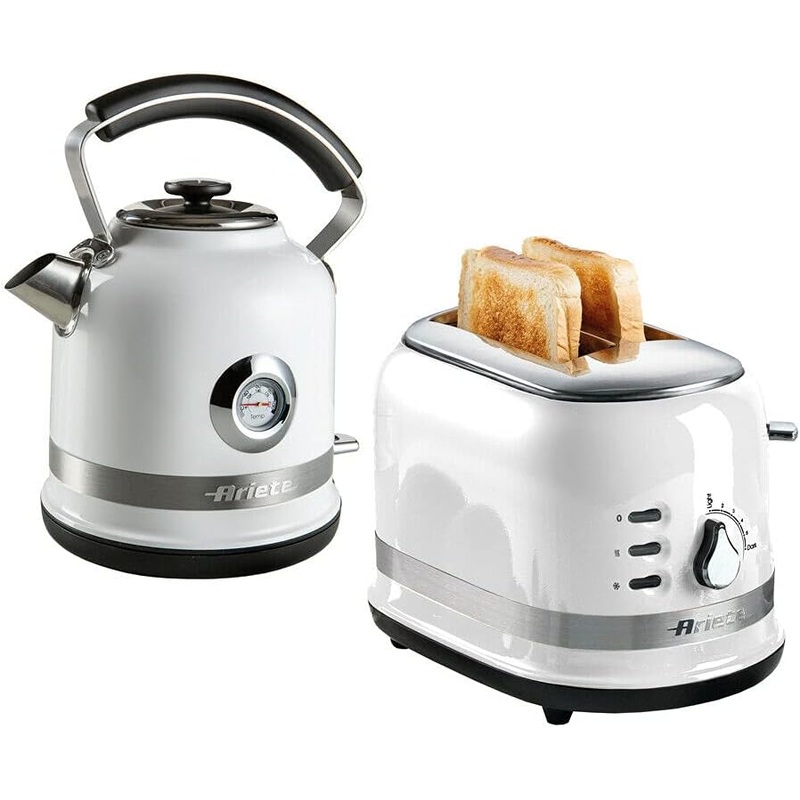 Ariete Moderna White 1.7L Temperature Dial Kettle and 2 Slice Toaster Breakfast Set AR2856/AR149