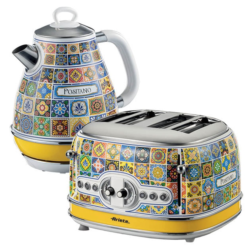 Ariete Positano 1.7L Kettle & 4 Slice Toaster Multi-Coloured Breakfast Set AR8961 / AR1561
