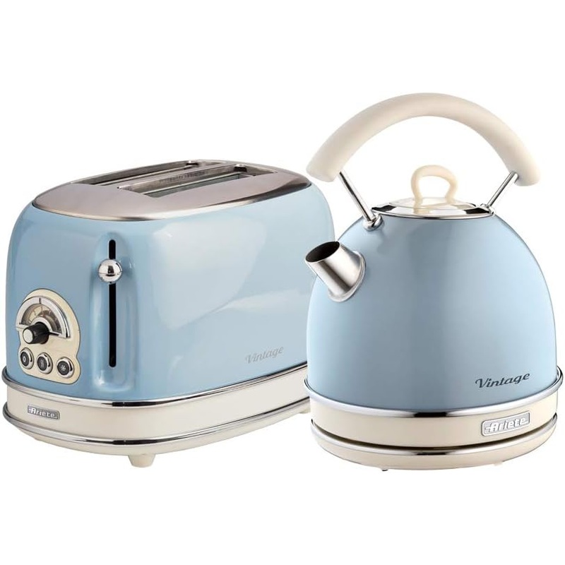 Ariete Vintage Blue 1.7L Dome Kettle & 2 Slice Toaster Retro Breakfast Set AR7705/AR5515