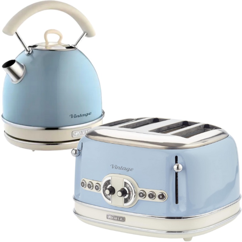 Ariete Vintage Blue 1.7L Retro Dome Kettle & 4 Slice Toaster Breakfast Set AR7705/AR5605