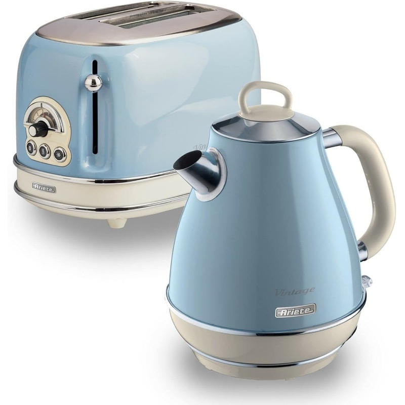 Ariete Vintage Blue 1.7L Retro Jug Kettle & 2 Slice Toaster Breakfast Set AR6905/AR5515