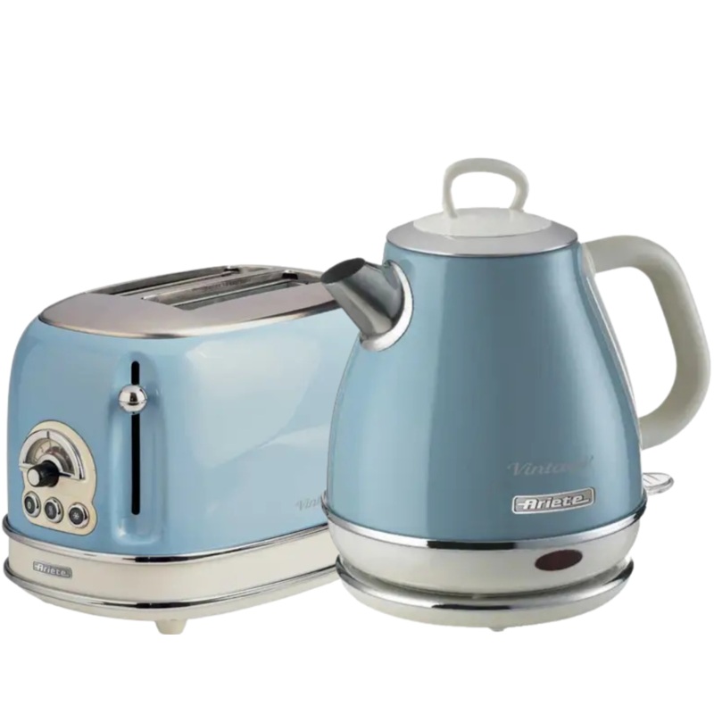 Ariete Vintage Blue 1L Jug Kettle & 2 Slice Toaster Retro Breakfast Set AR6805/AR5515