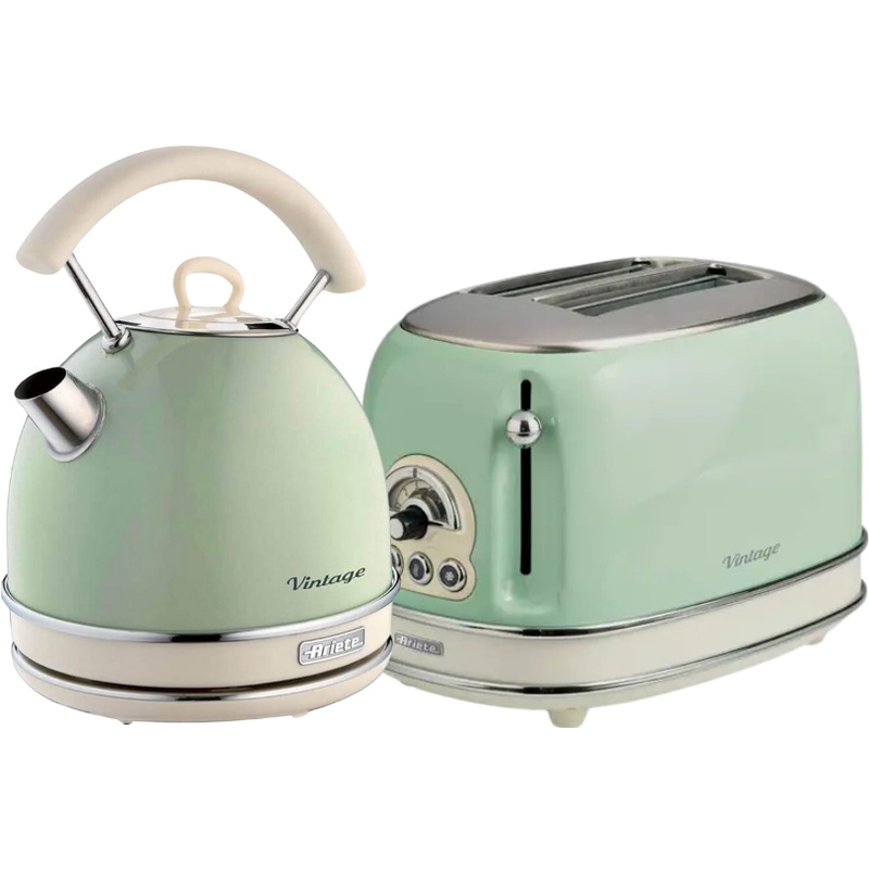 Ariete Vintage Green 1.7L Retro Style Dome Kettle & 2 Slice Toaster Breakfast Set AR7704/AR5514