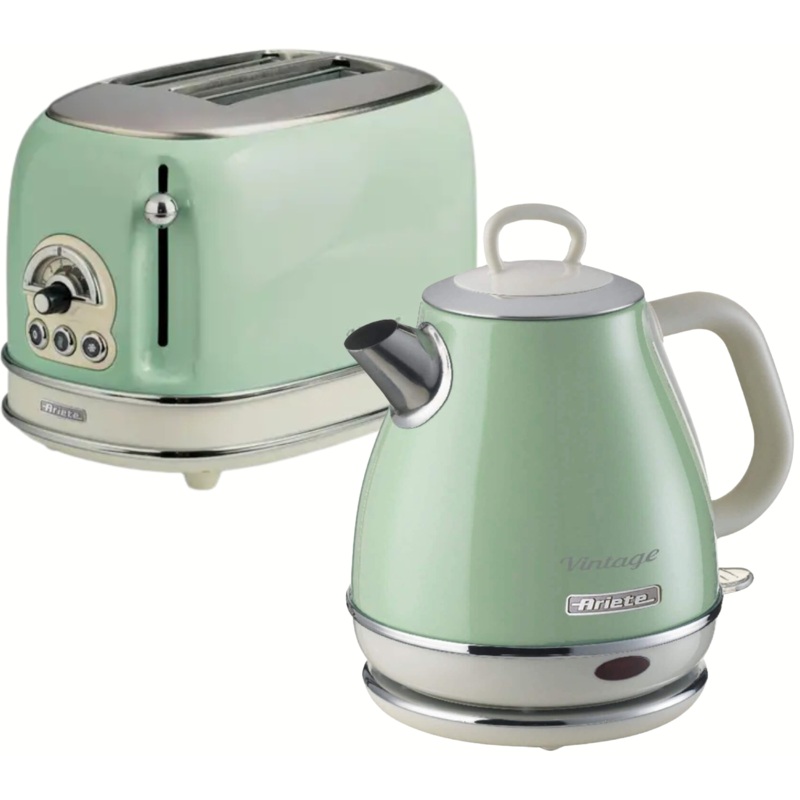 Ariete Vintage Green 1L Retro Style Jug Kettle & 2 Slice Breakfast Set AR6804/AR5514