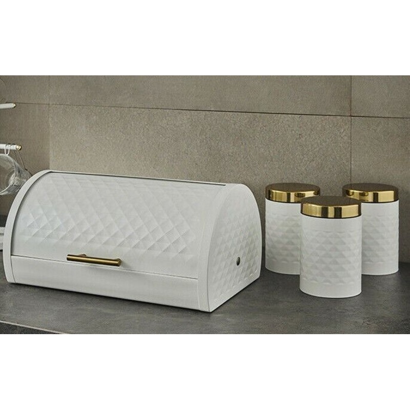 SWAN Gatsby Bread Bin Canisters Vintage 1920s Style Kitchen Storage Set in White & Gold