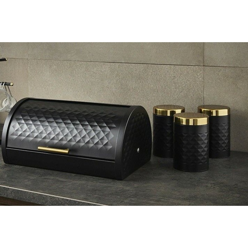 SWAN Gatsby Vintage Bread Bin Canisters 1920`s Style Kitchen Storage Set in Black & Gold