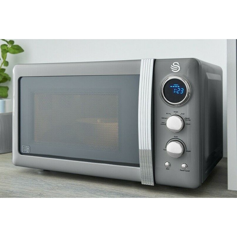 Swan Retro Grey Digital Microwave. 800w 20L Vintage Design Kitchen Microwave