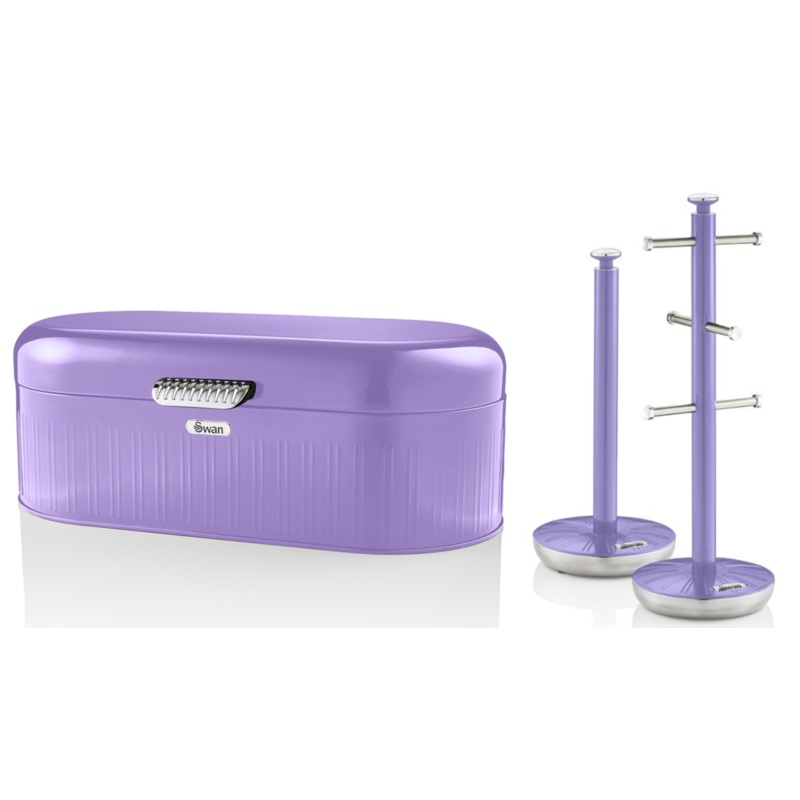 SWAN Retro Purple Bread Bin Mug Tree & Towel Pole Kitchen Storage Set
