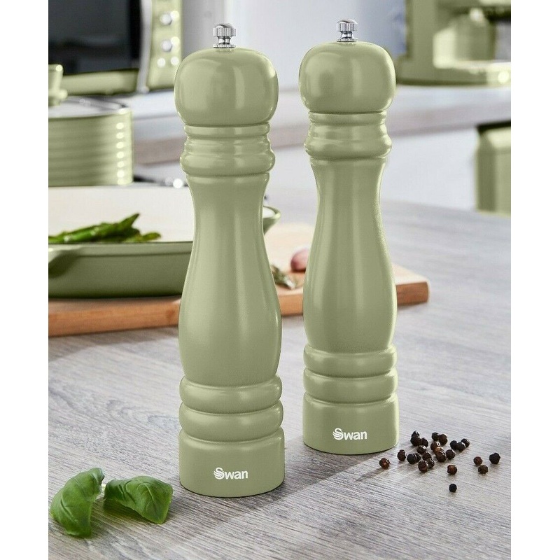Swan Retro Salt & Pepper Mills in Green. Vintage Style Salt & Pepper Grinders