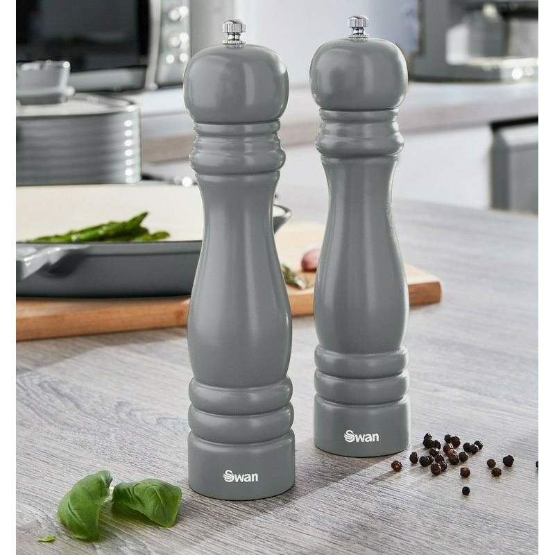 Swan Retro Salt & Pepper Mills in Grey. Vintage Style Salt & Pepper Grinders