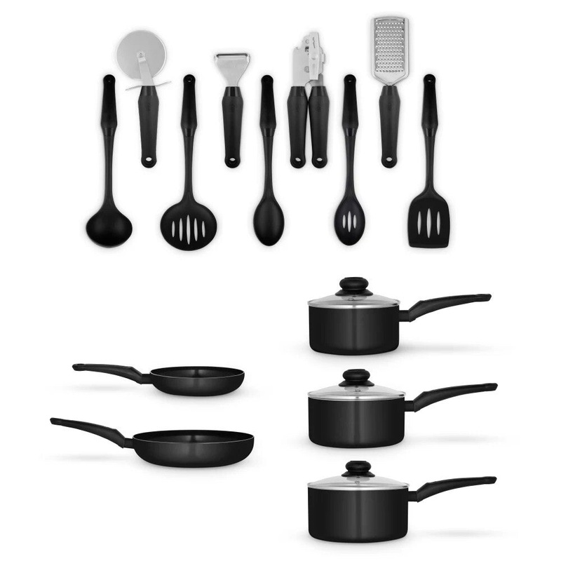 Swan Townhouse 14 Piece Cookware & Kitchen Tool / Pan Set in Black SWPS5022BLK