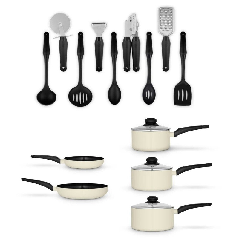 Swan Townhouse 14 Piece Cookware & Kitchen Tool / Pan Set in Cream SWPS5022CRM
