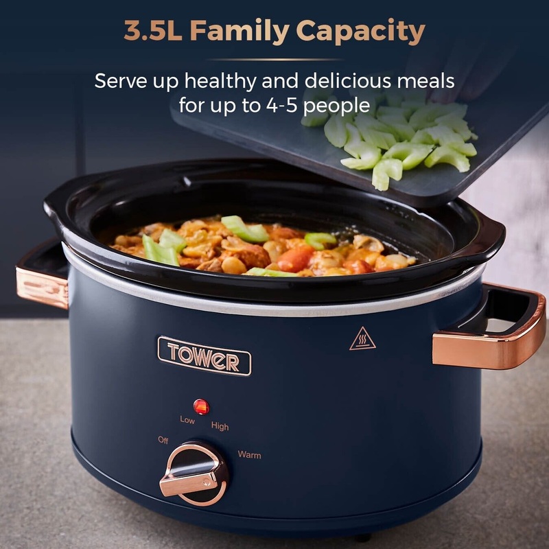 Tower Cavaletto 3.5L Slow Cooker Blue/Rose Gold Energy Efficient Family Capacity