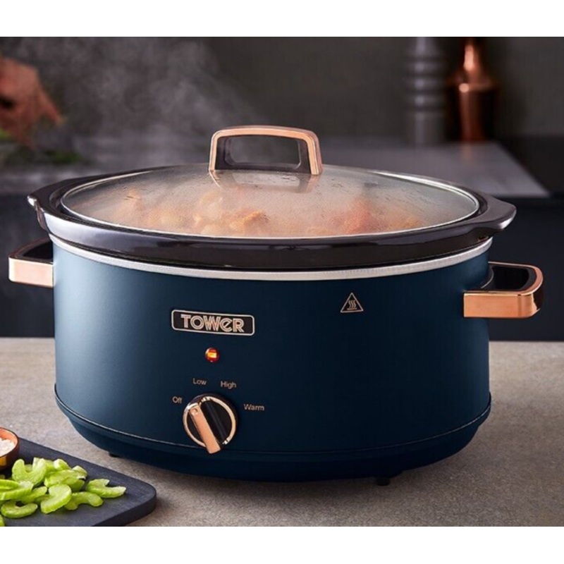 Tower Cavaletto 6.5L Large Slow Cooker Blue & Rose Gold Ultra Energy Efficient
