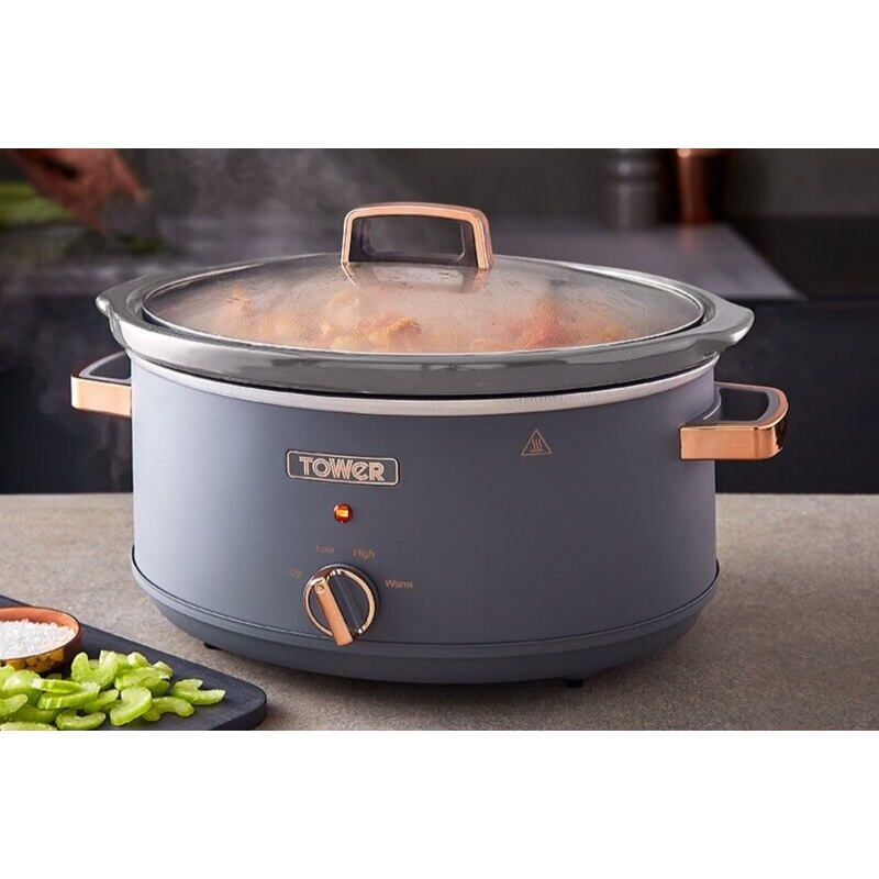 Tower Cavaletto 6.5L Large Slow Cooker Grey & Rose Gold Ultra Energy Efficient