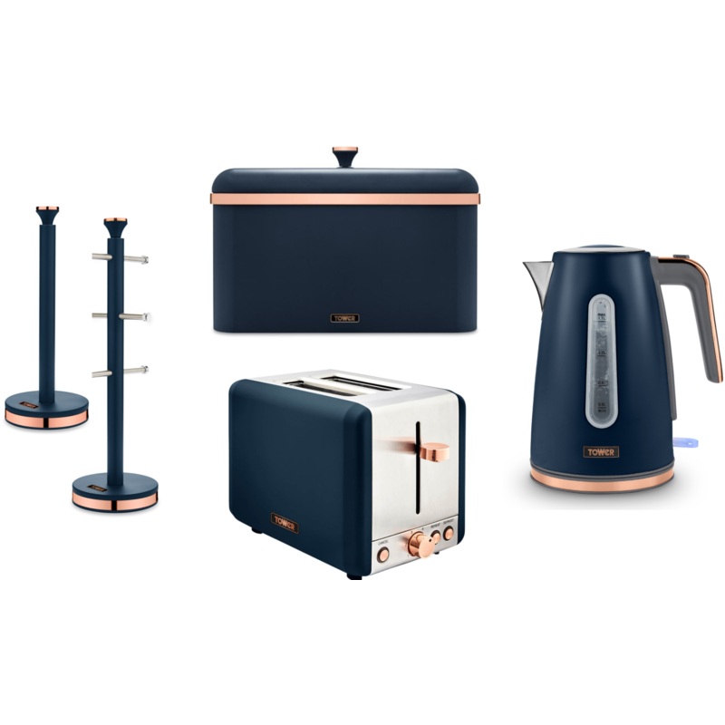 Tower Cavaletto Jug Kettle 2 Slice Toaster Breadbin Mug Tree Towel Pole Blue