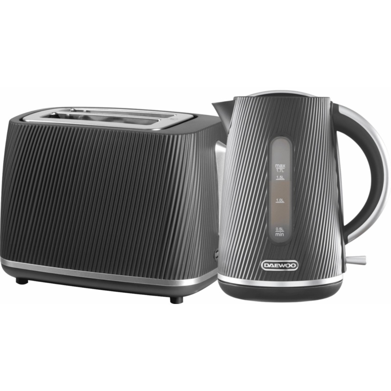 Daewoo Cascade 1.7L  Jug Kettle and 2 Slice Toaster in Black with Ribbed Texture Design