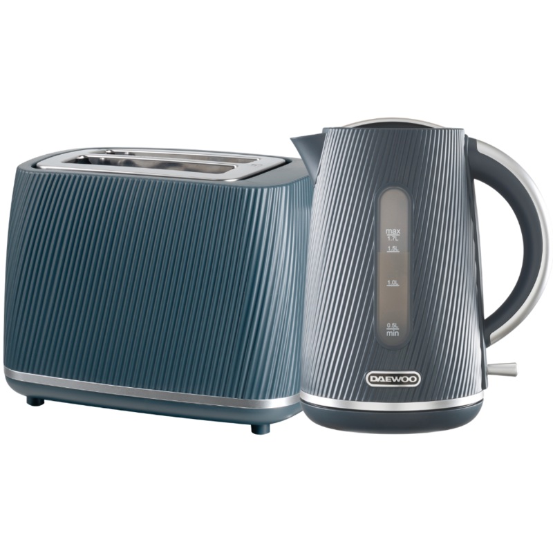 Daewoo Cascade 1.7L  Jug Kettle and 2 Slice Toaster in Navy with Ribbed Texture Design