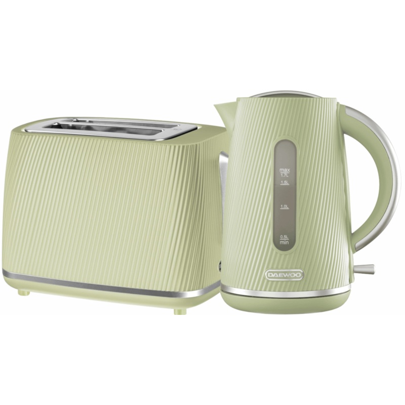 Daewoo Cascade 1.7L Jug Kettle and 2 Slice Toaster Sage with Ribbed Texture Design