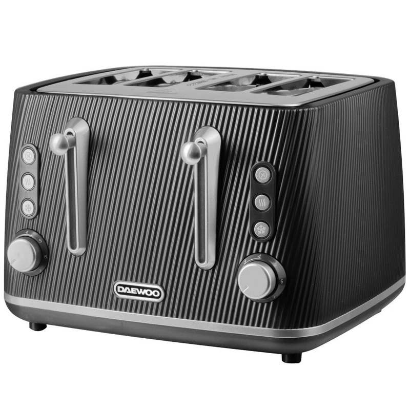 Daewoo Cascade 4 Slice Toaster in Black with Textured Ribbed Design SDA2776GE