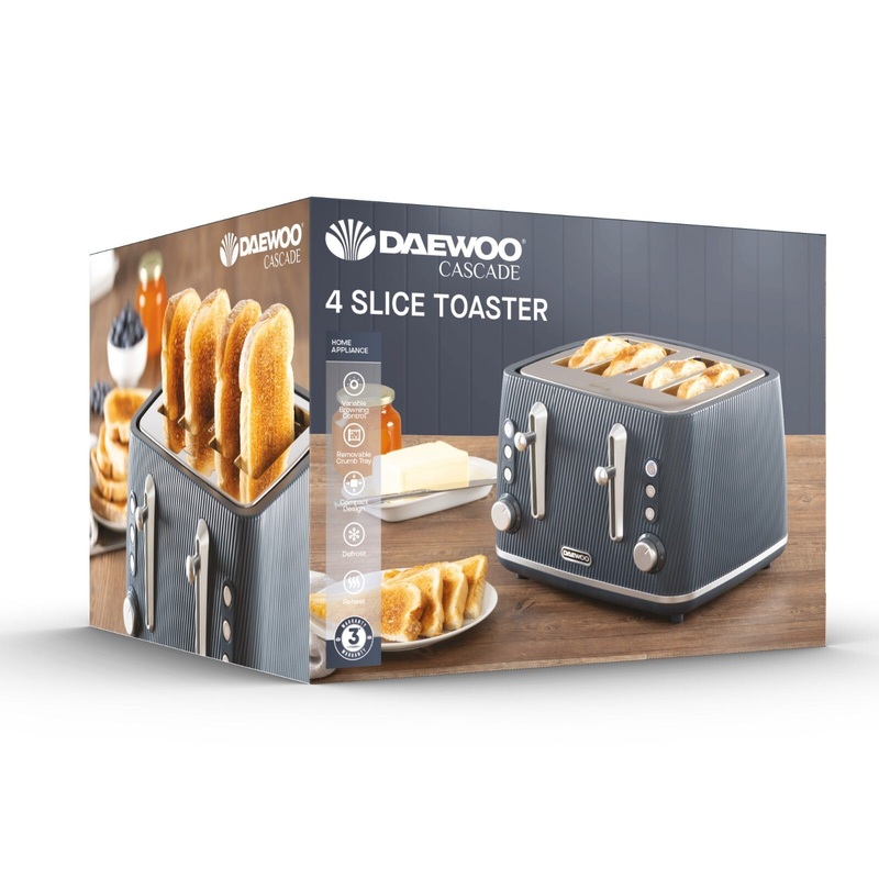 Daewoo Cascade 4 Slice Toaster in Navy with Ribbed Texture Design SDA2818GE