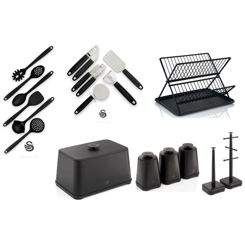 Swan Stealth Black 18 Piece Matching Kitchen Utensils, Gadgets, Tools and Kitchen Storage Set