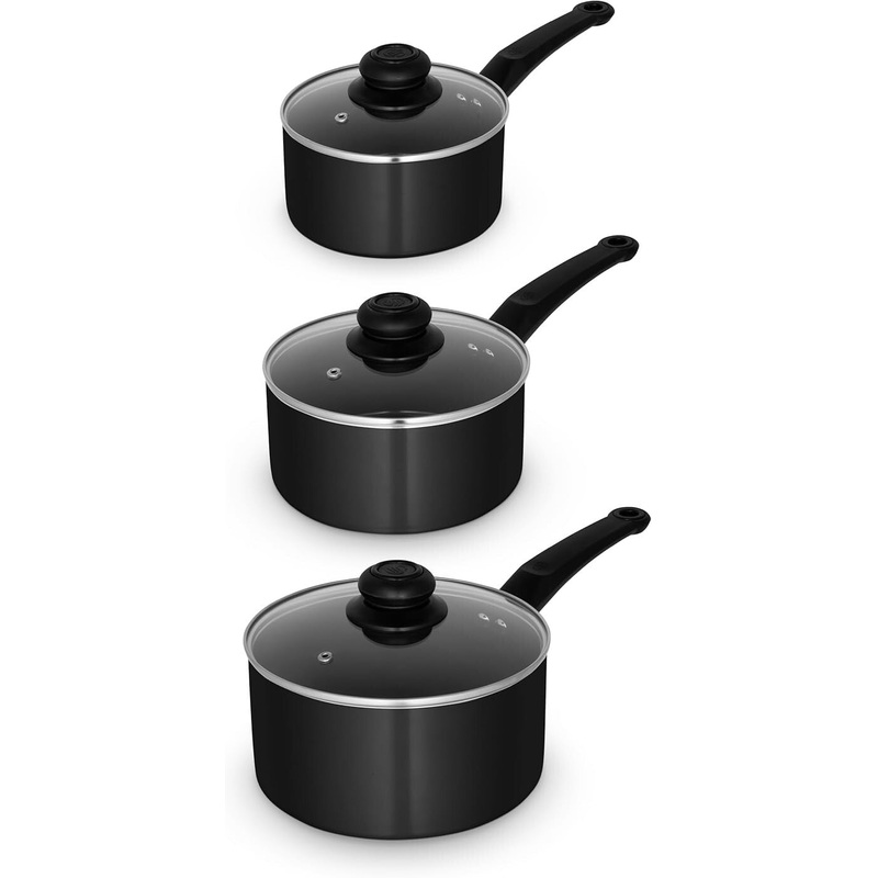 Swan Townhouse 3 Piece Black Saucepan Set Non Stick Cookware SWPS5023BLK