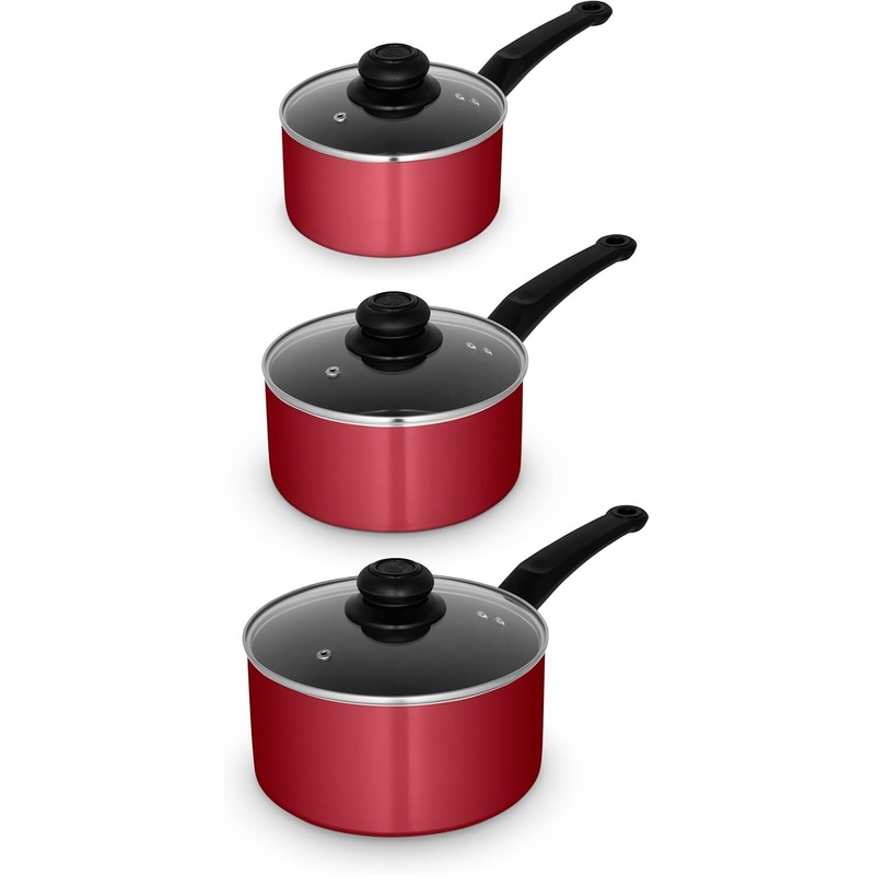 Swan Townhouse 3 Piece Red Pan Set - Saucepan Cookware Set SWPS5023RED