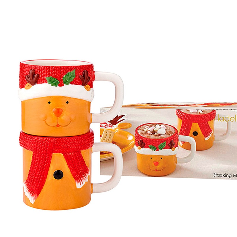Set de 2 tazas apilables Mug Reno de Navidad Ladelle