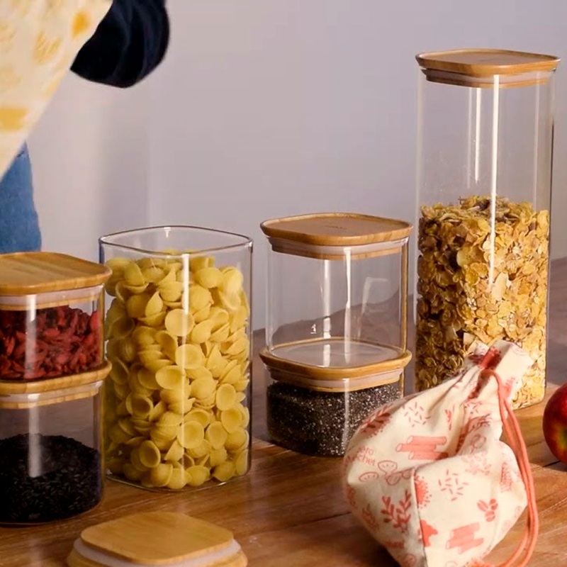 Recipientes hermticos de cristal con tapa de bamb Pebbly