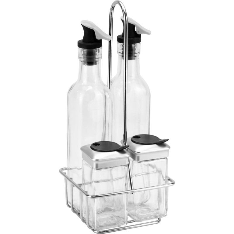 Salad dressing set 4 pieces with chrome rack 250/110ml