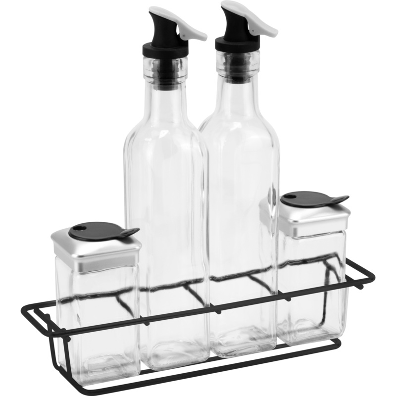 Salad dressing set 5 pieces with black rack