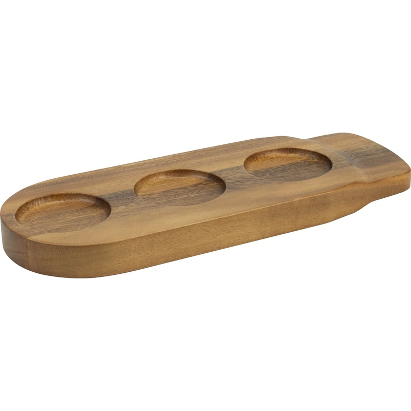 Acacia presentation board with 3 slots 36x14cm