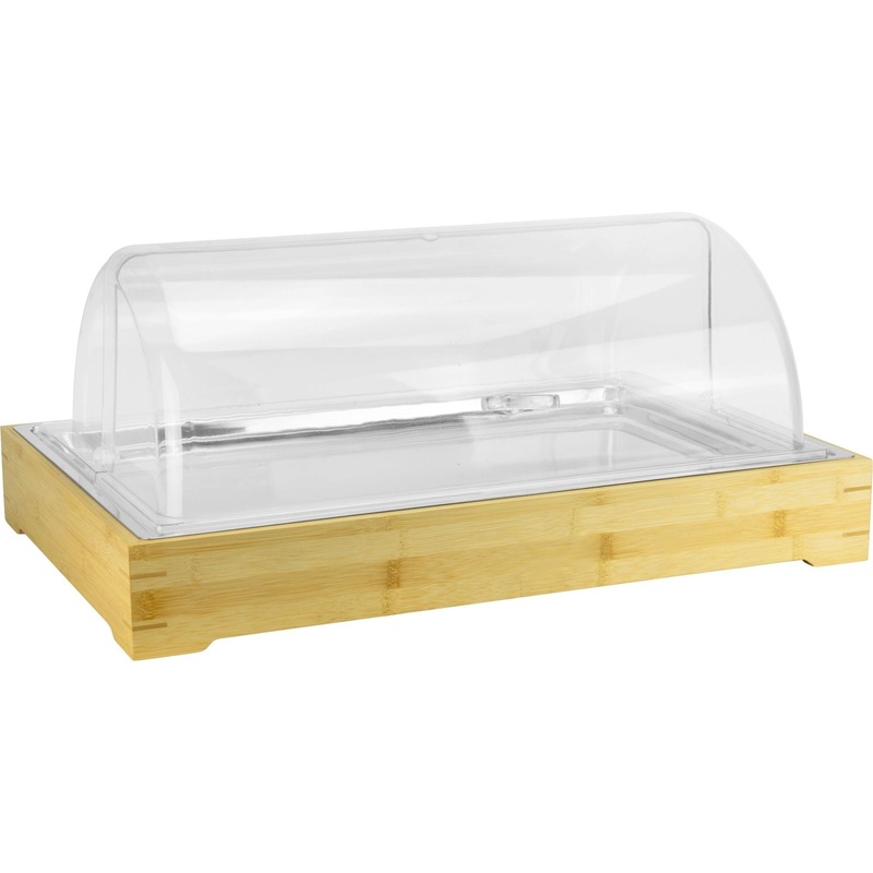 Rectangular bamboo cooling tray with roll top cover