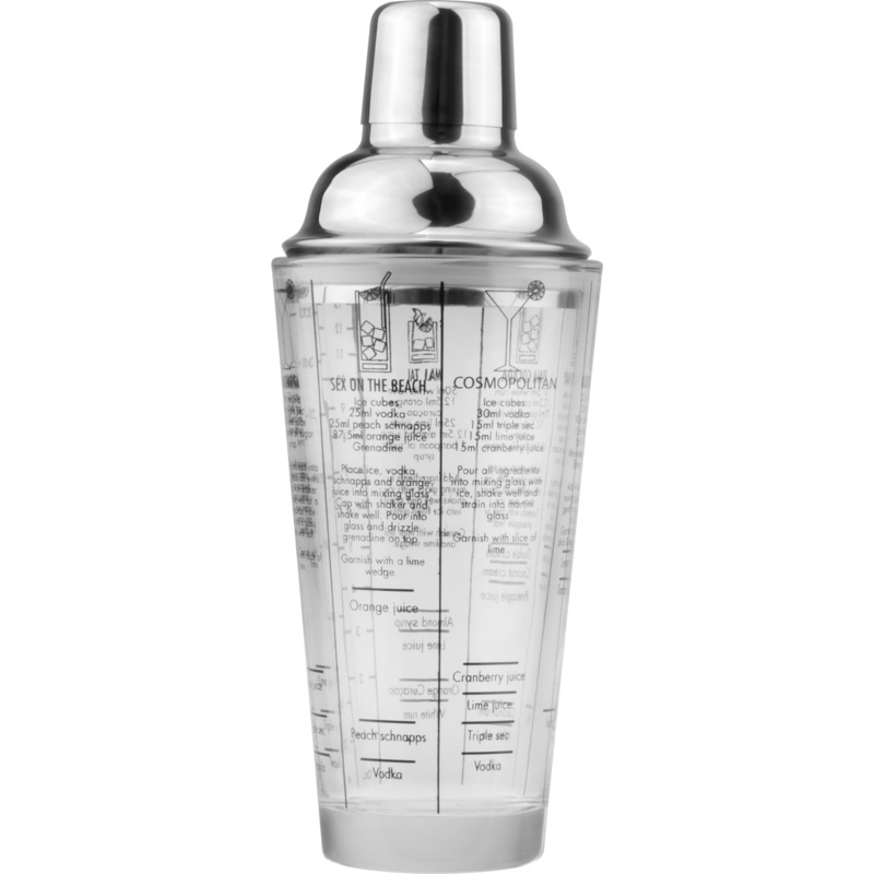 Glass cocktail shaker with cocktail recipe print 350ml