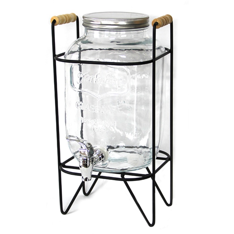 Glass dispenser on metal stand with wooden handle 8 litres