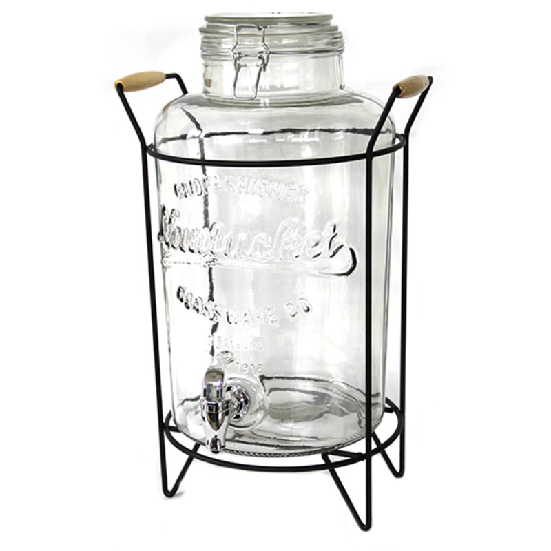 Glass dispenser on steel stand with wooden handles 8.5 litres