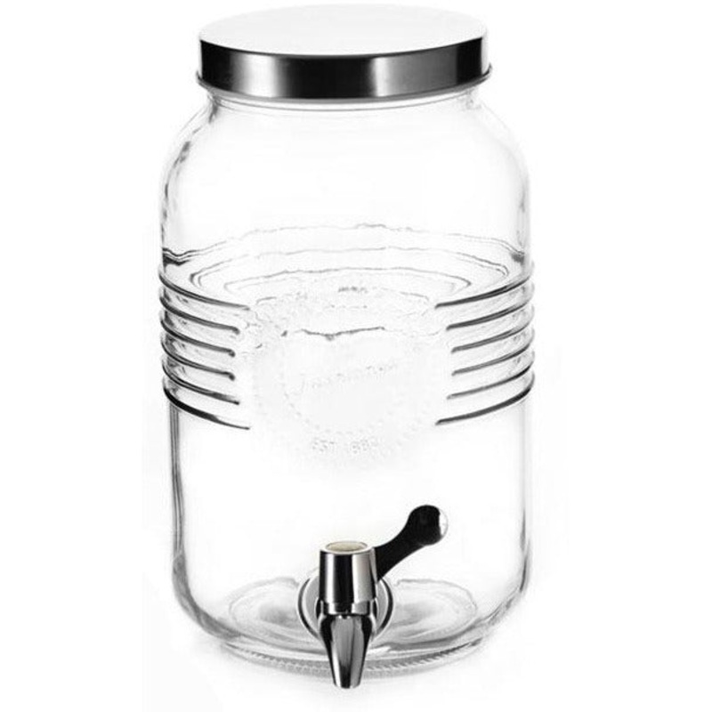 Glass dispenser with tap and lid 3 litres