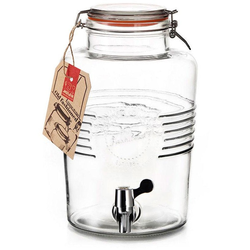 Glass dispenser with tap and lid 6 litres