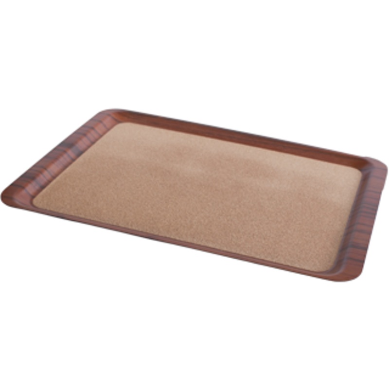 Rectangular laminated tray with cork surface "Walnut" 53m