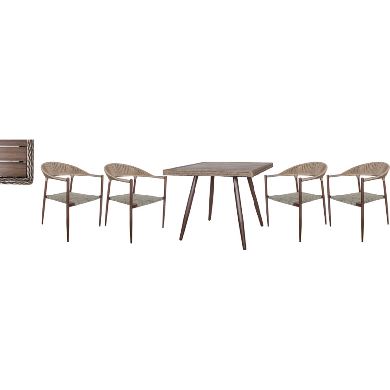 5 piece outdoor furniture set steel frame "Plastic Wood Natural" table + 4 chairs