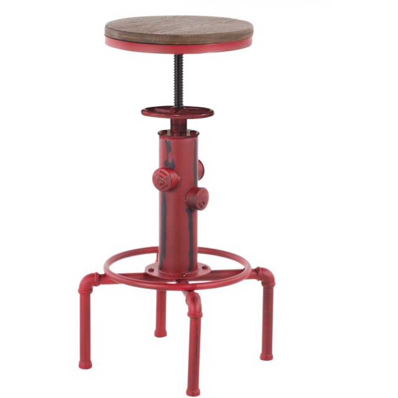 Metal/wood adjustable bar chair "Antique-Old school" red 33cm