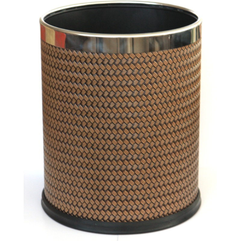 Office bin with steel rim and braid design brown 22.5cm