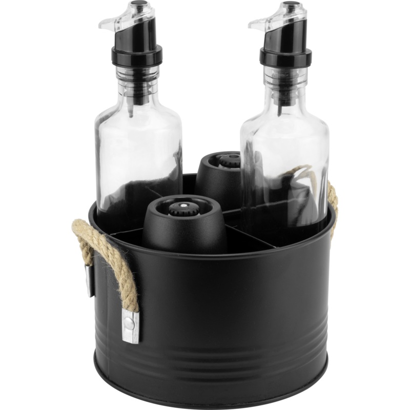 Old School Condiment set 5 pcs with black bucket