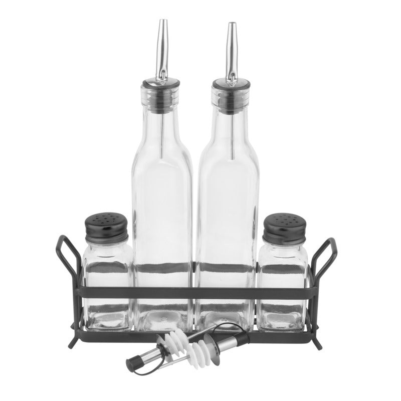Old School Condiment set 5 pcs with black rack 280x65cm