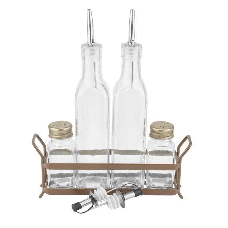 Old School Condiment set 5 pcs with bonze rack 280x65cm
