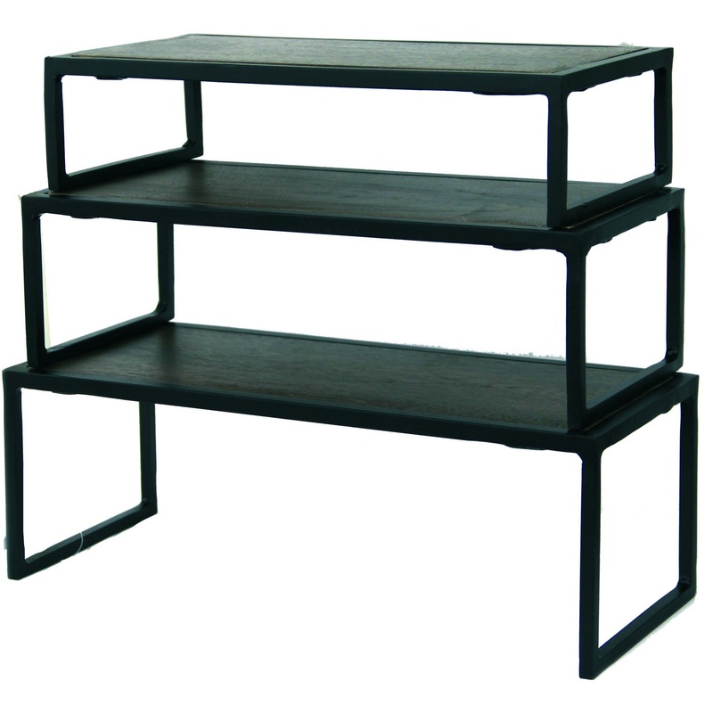 Old School Set of three rectangular rod riser buffet display stands with wood top