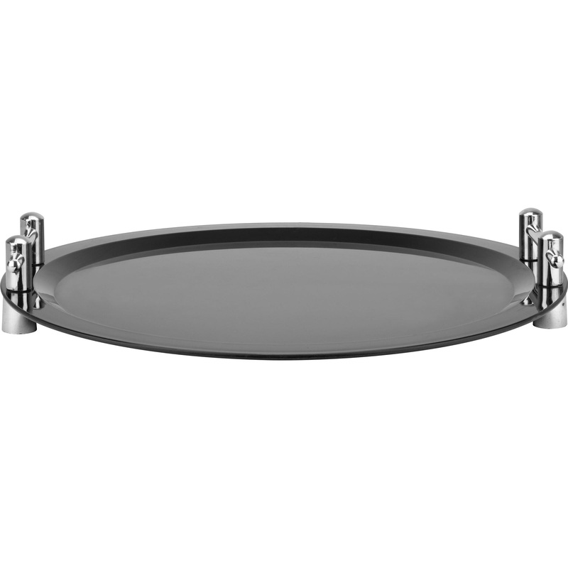 Round polycarbonate display tray black with legs and handles 50cm